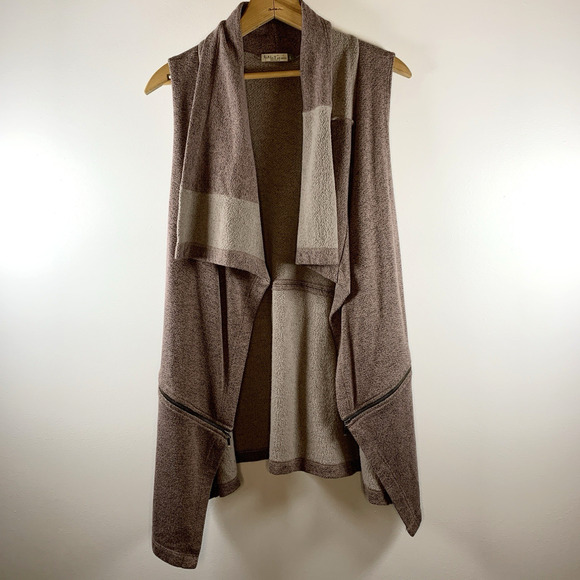 Chalet et Ceci Women Open Front Sleeveless Cardigan Sz L Lagenlook Boho Knit USA - Picture 1 of 12